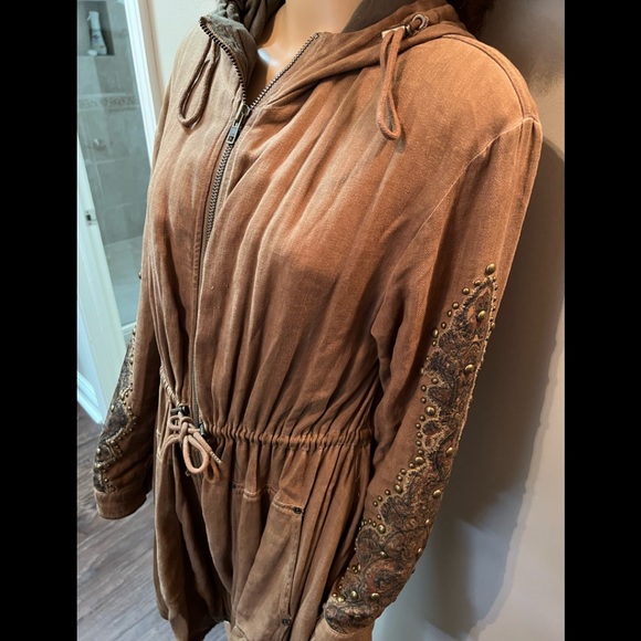 Free People Tan Parker Hooded Jacket Sz10 - Picture 8 of 16
